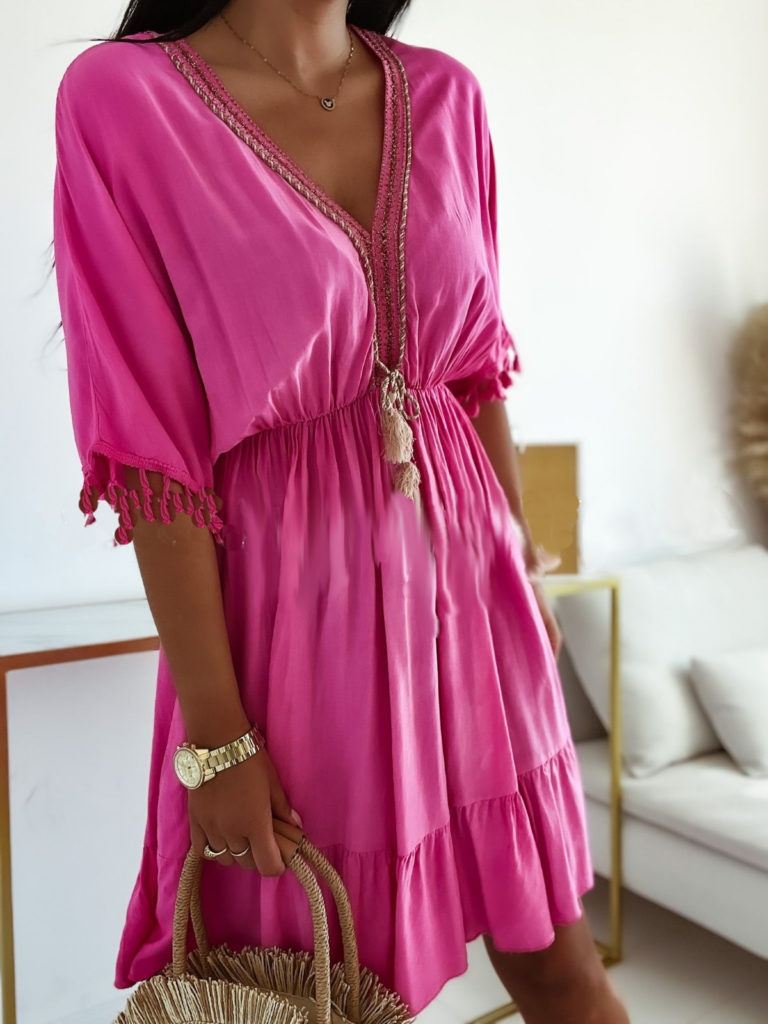 růžové letní boho šaty