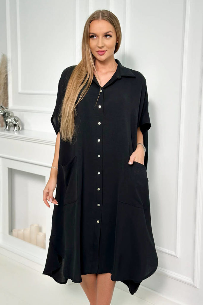 černe oversize košilové šaty