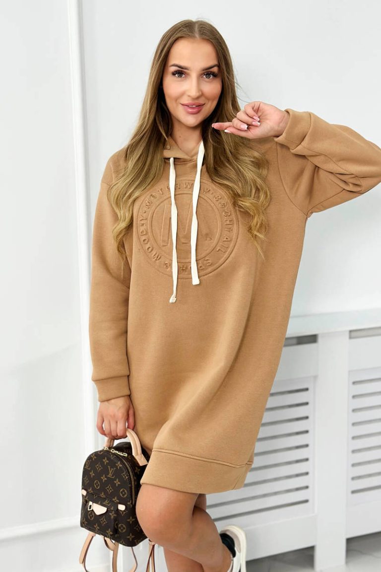 camel mikinové šaty s kapucí